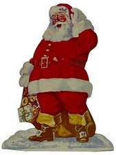 Circa 1950 Vintage Die-Cut Lithographed Santa Claus Promotional Ornament for F..