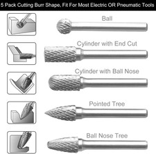 5Pcs Premium Tungsten Steel Carbide Rotary Burr Set, 1/4inch Shank Double Cut...