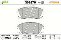 Valeo Bremsbelagsatz, Scheibenbremse 302476 FüR Hyundai KIA