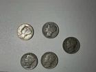 Lot of 5 1930s Mercury Dine 90% Silver