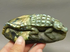 Crocodile or Alligator Figurine Labradorite Gemstone 4.3 inch Carving #O65