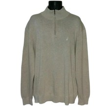 New Nautica Mens Size L 1/4 Zip Pullover Sweater Shoreline Khaki Beige NWT Large
