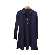 Quince Women 100% Organic Cotton Poplin Drop Waist Shirt Dress Navy XL