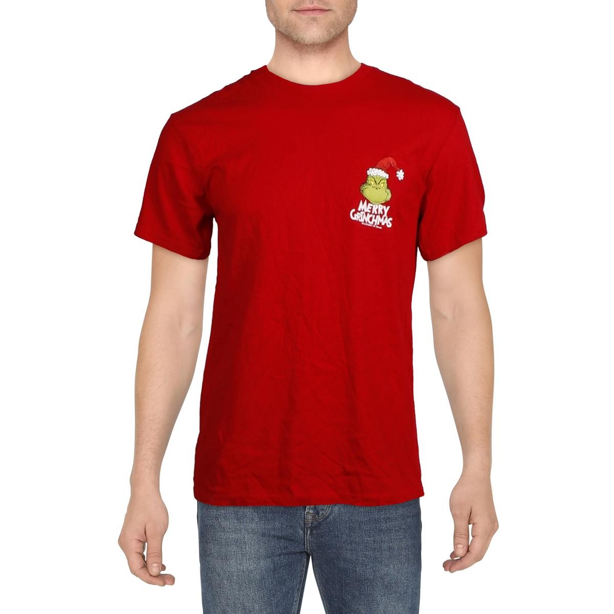 Праздничная футболка Delta Pro Weight Mens Grinch из красного хлопка с графическим принтом S BHFO 0287