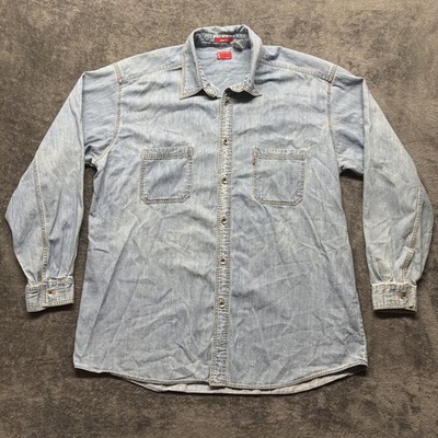 Vintage Levis Shirt Mens XL Blue Denim Loose Fit Long Sleeve Button Up Workwear
