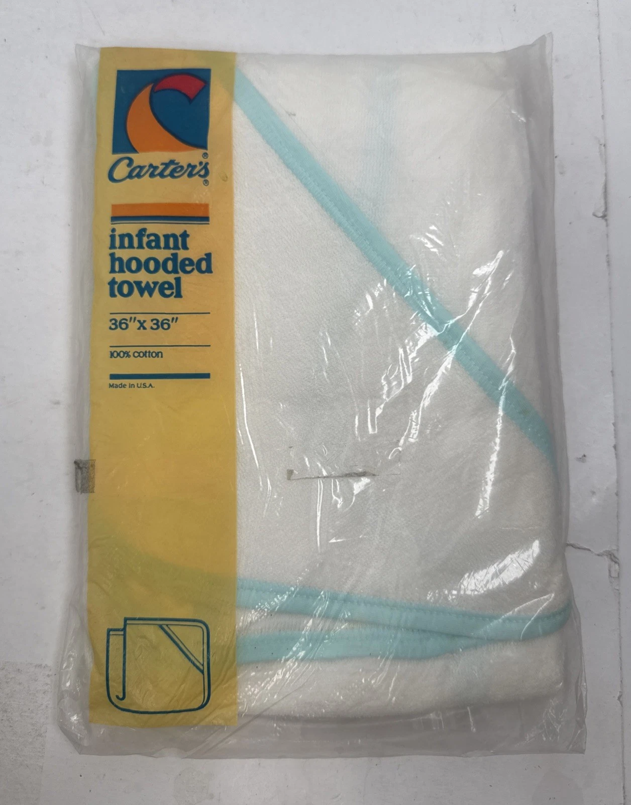 CARTER'S BABY HOODED TOWEL 100% COTTON TERRY White Blue VINTAGE MADE IN U.S.A