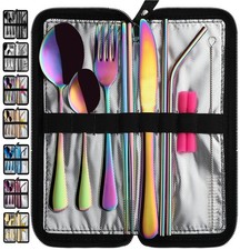 Camping Utensils Set Portable Travel Stainless Steel Cutlery Rainbow Set
