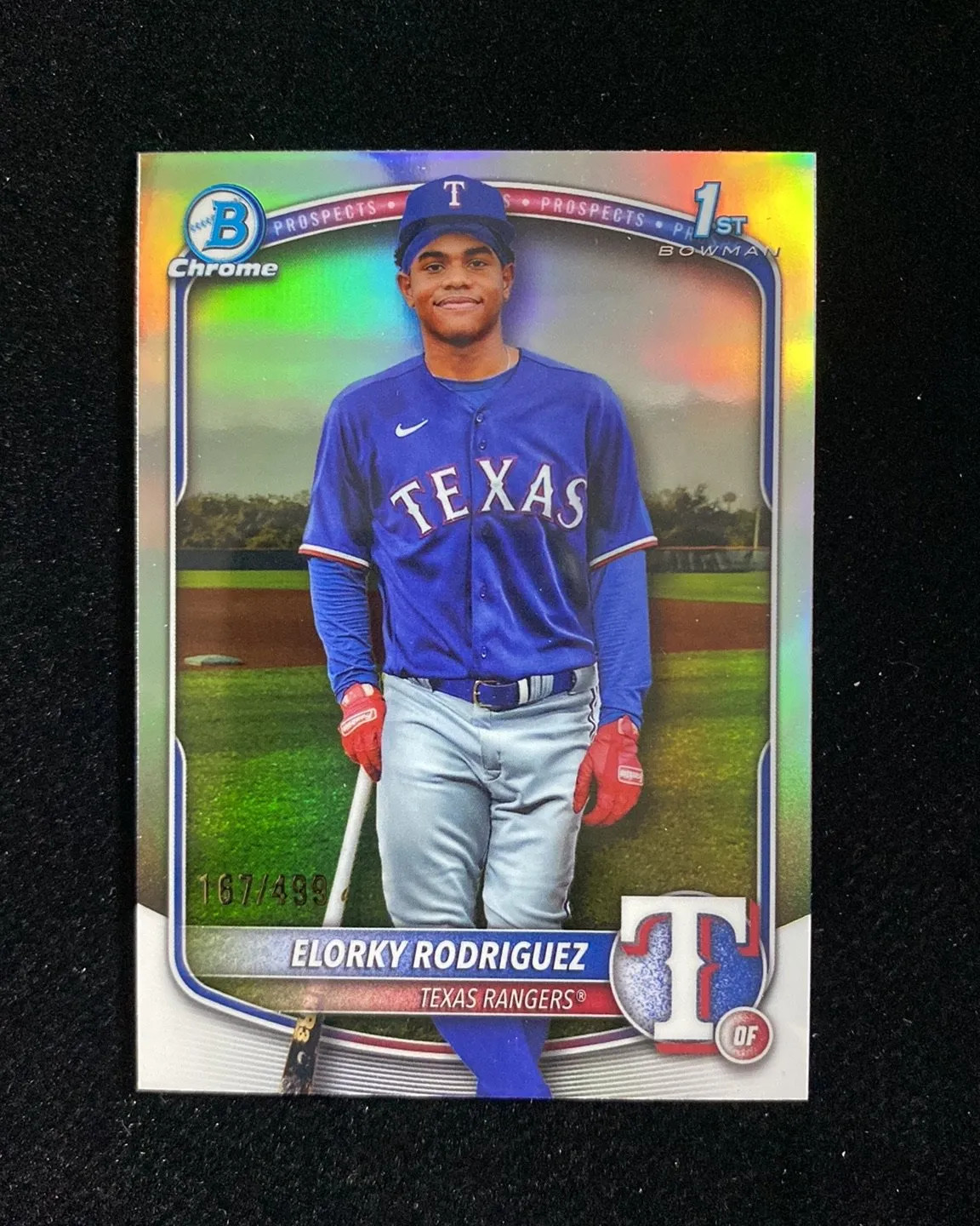 2025 Topps Bowman Chrome Refractor Elorky Rodriguez 1st Prospects /499 HD