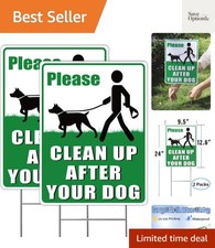 2-Pack Clean Up After Your Dog Signs, 12.6" x 9.5" with Metal Stake, No Dog P...