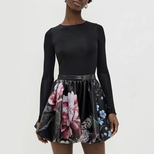 Alice + Olivia Black Chara Floral Bubble Mini Dress Long Sleeve Women’s Size 6