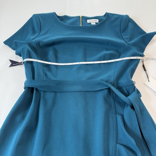 NWT Calvin Klein Teal Blue Ruffle Tulip Hem Stretch Crepe Dress Size 10 - Imagen 11 de 13