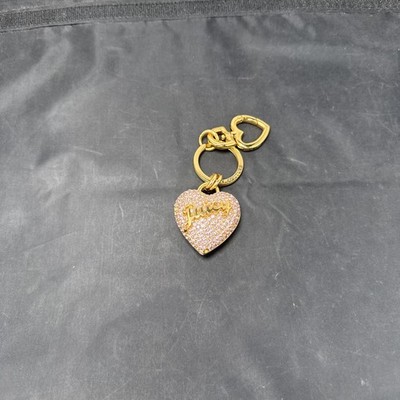 Vintage Juicy Couture Gold Tone Logo Heart W/ Pink Rhinestones Bag Chain Charm