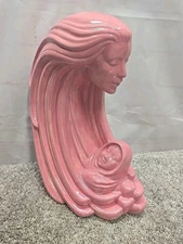 Art Deco Sculpture Long Hair Wind Woman Post Modern With Baby Sittre Ceramic's  