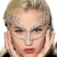 Crystal Rhinestone Masquerade Mask for Women Halloween Prom Party Jewelry