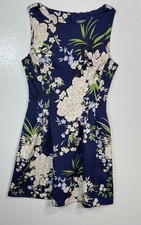 Vince Camuto Floral Fit & Flare Dress Women’s Size 10 Navy Blue Sleeveless Scuba