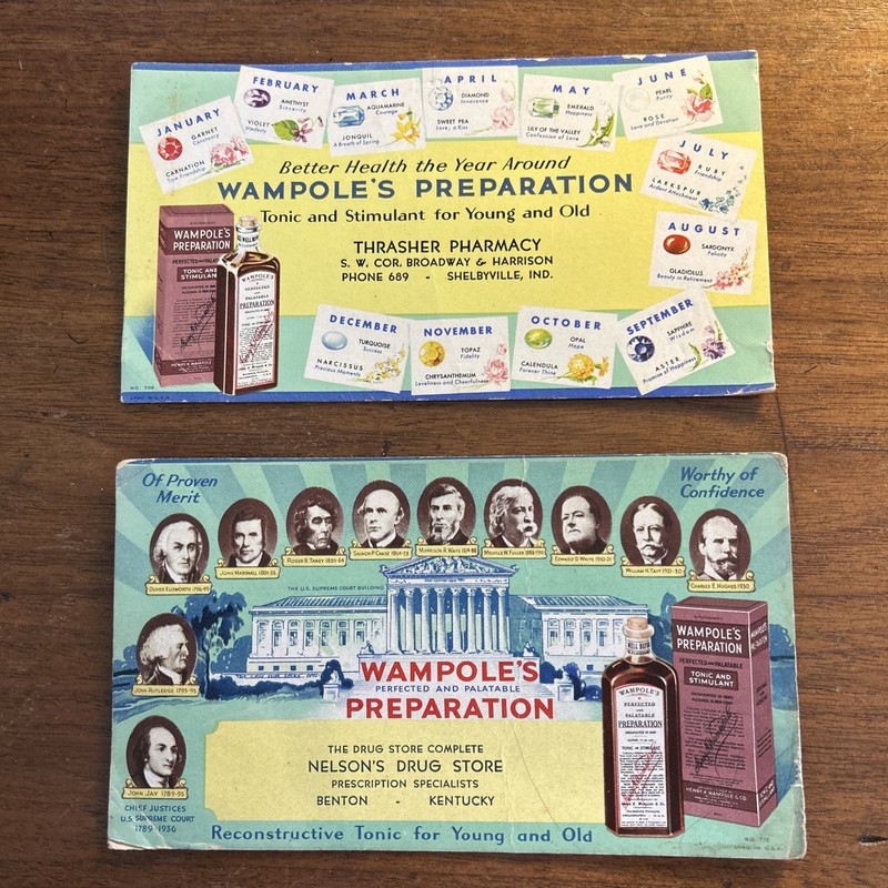 2 Wampole's Preparation Vintage Medical Advertising Ink Blotters Indiana/Kentuck