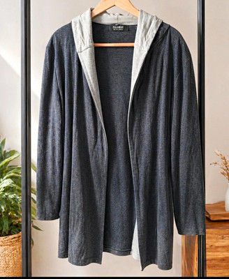 Pull&Bear Damen Kapuzen-Cardigan offen Grau Gr. L Langarm Jersey