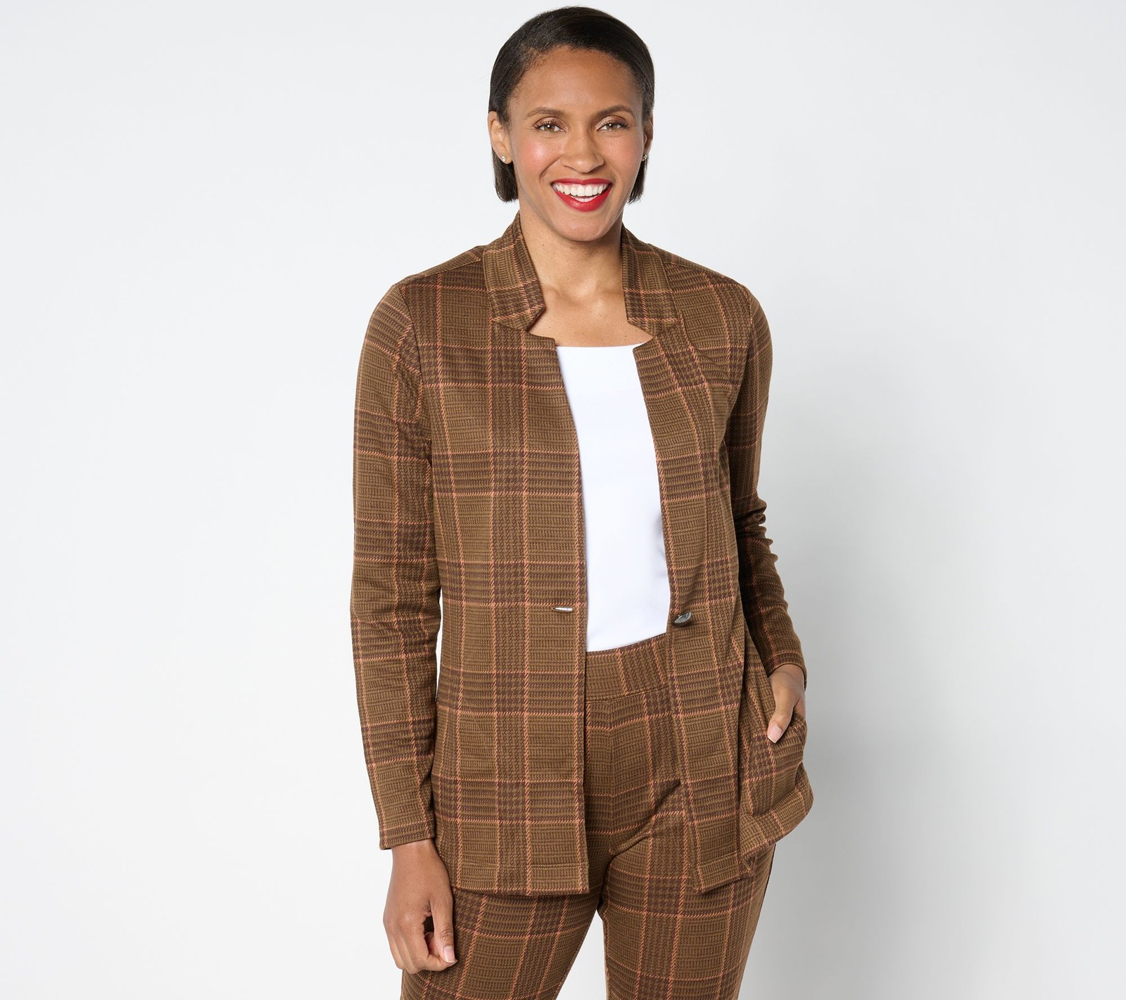 Denim & Co. Women's Jacket Sz L Signature Knit Jacquard Button Brown A657513