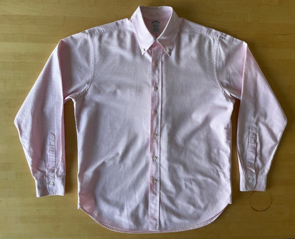 Brooks Brothers Pink Gingham OCBD Made in USA 16 36 Oxford Pearl Italian Garland - Image 1 of 4