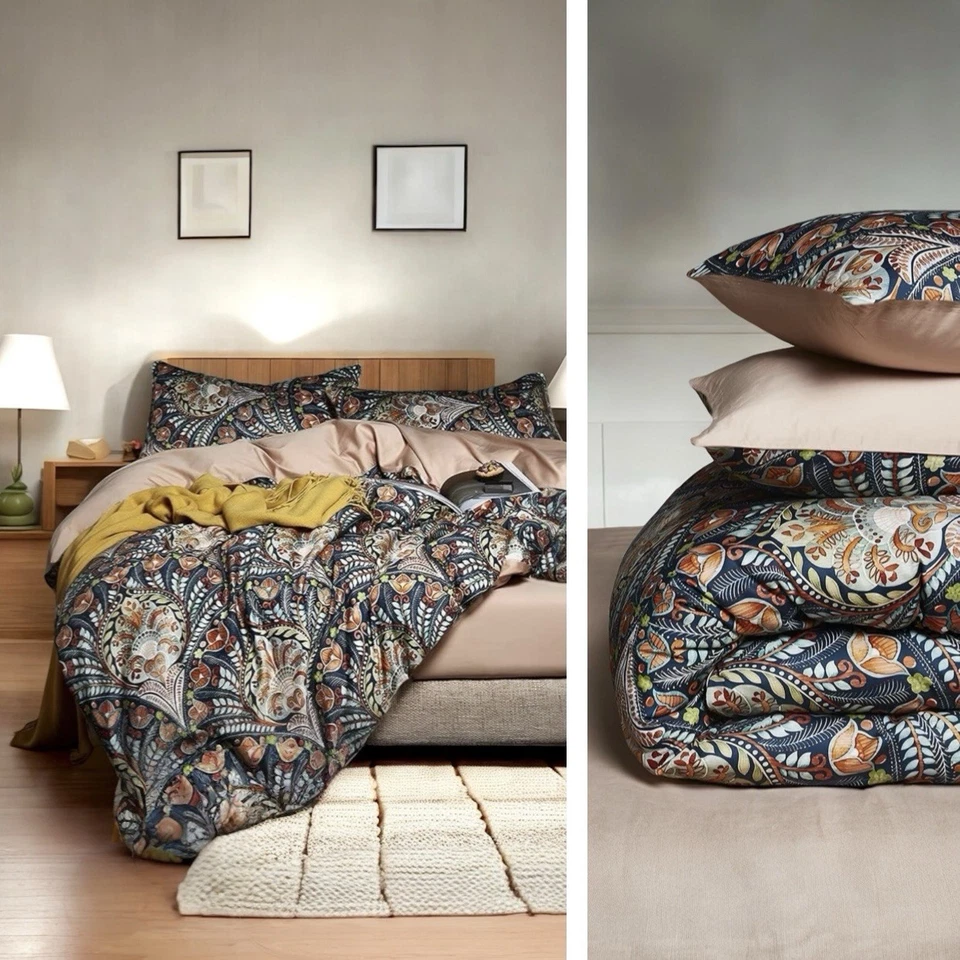 NEW Anthro Paisley Floral Multicolor Boho Queen / King Bedding Duvet & Sham Set - Image 3 of 4