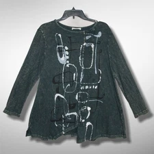 Jess & Jane sz Medium Mineral Washed Women's Tunic Embellished Buttons Rhythm