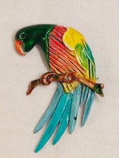 Broche guacamayo loro esmaltado colorido vintage pájaro tropical prendedor declaración MCM