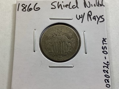 1866 Shield Nickel with Rays-5 Cent US Coin 020226 05tk