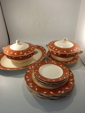 george jones crescent red white dinner service serving bowls serving plater side