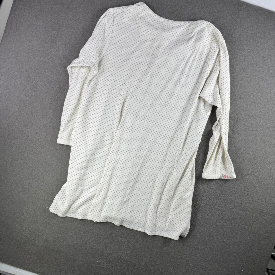 Camisón Aria Mujer L Pijama Top Blanco Lunares Borde Floral Botón Delantero Foto 4 de 4