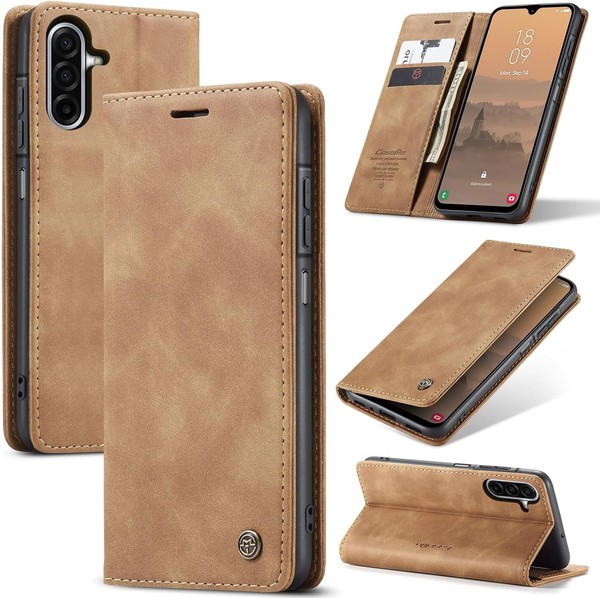 HandyhüLle Premium Leder Klappbar Flip Case Braun FüR Samsung Galaxy A17 5G-image