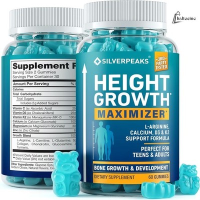 SILVERPEAKS Height Growth Gummies 60ct Calcium D3 K2 Zinc Magnesium Kids