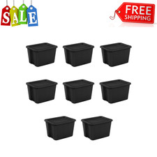 Sterilite Large Storage Bin, 18 Gallon Plastic Storage Container, Black, 8 Pack