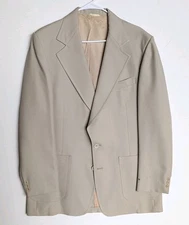 JC PENNEY QUAD Vtg 80s Khaki Beige BLAZER SUIT COAT JACKET Men's 42L 43L