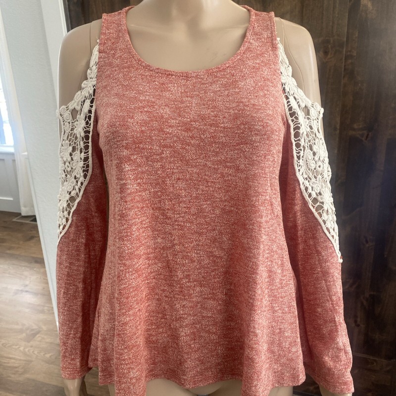 Leshop  Women's Size Small Red Long Sleeve Lace Cold Shoulder Blouse  - 021