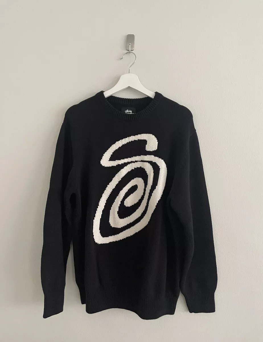 Stussy Sweater Curly S Swirl Black Cream Knit Authentic Size (Medium)