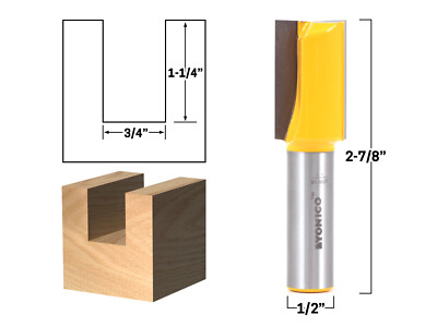 3/4'' Diameter X 1-1/4'' Height Straight Router Bit - 1/2'' Shank - Yonico 14028