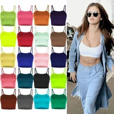 New Women's Plain Strappy Cami Basic Bralet Gym Sports Running Crop Bra Vest Top