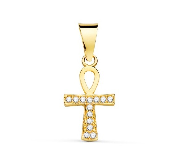 Colgante oro 18k 750 mls. Cruz De La Vida Con Circonitas 14 X 8 MM.