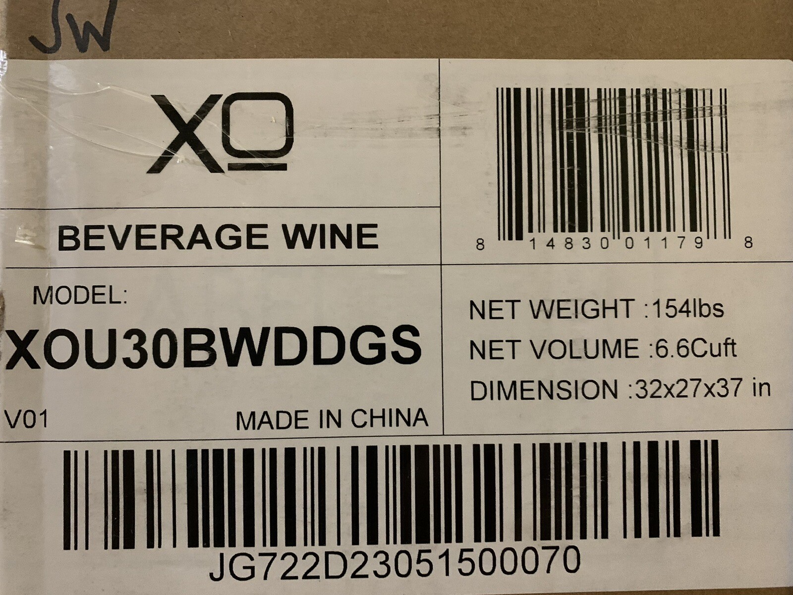 XO XOU30BWDDGS 30" French Door Beverage Center Stainless 814830011798