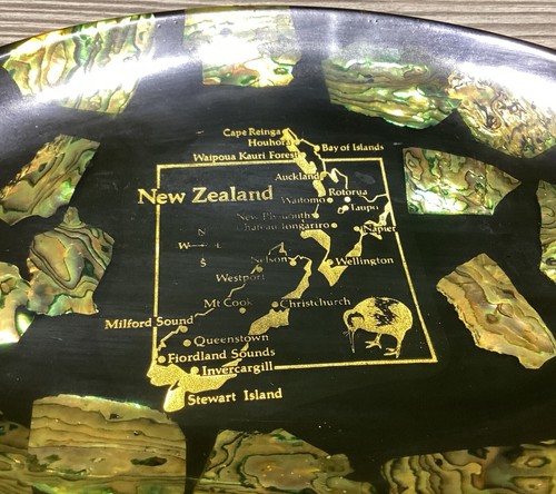 New Zealand Paua Abalone Shell Lacquered Tray Souvenir Fiordland NZ 70s Vintage - Picture 4 of 11