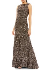 NWT MAC DUGGAL Sequin Drape Back Trumpet Sleeveless Gown in Bronze Size 12