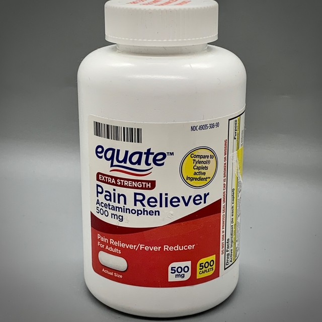 Extra Strength Pain Reliever Acetaminophen Fever Equate 500 mg 200