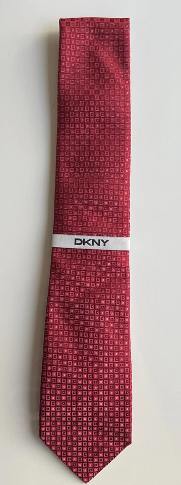 DKNY Men's Silk Foulard Tie Burgundy and Pink 58” x 3 1/4” - Image 3 of 4
