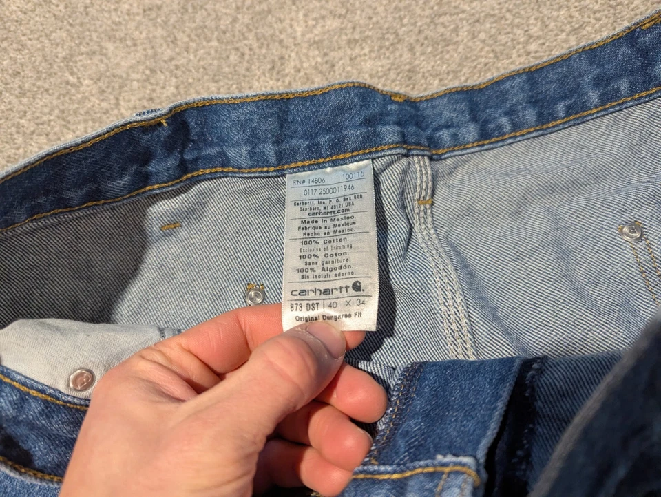 Carhartt Jeans Mens 40x34 (39x33) B73 DST Blue Double Knee Original Dungaree Fit - Image 2 of 4