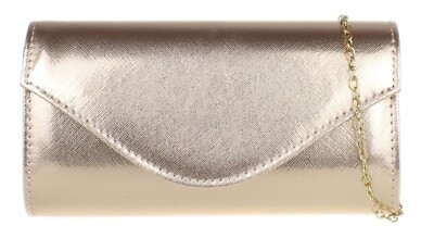 Womens Faux Leather Metallic Envelope Clutch Bag Evening Bag