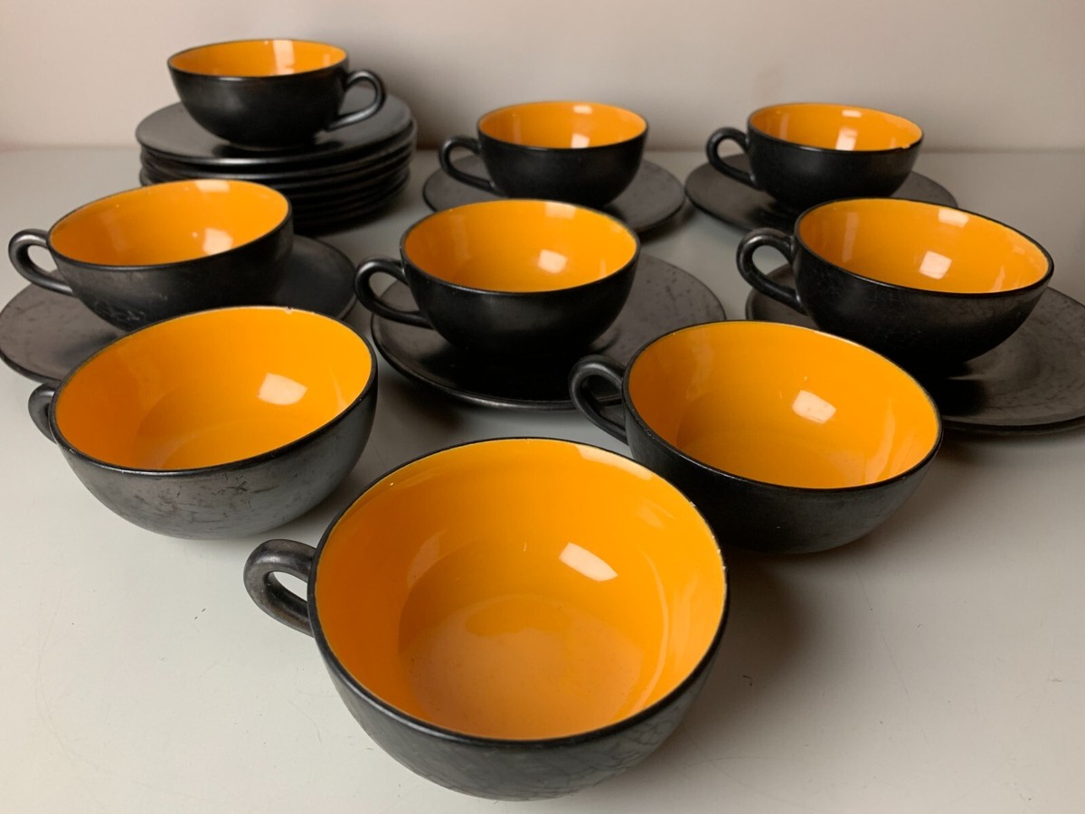 Service à Café Saint Clément - 5 Tasses Et 5 Sous-tasses - Faïence Multicouleur - Occasion Bon état