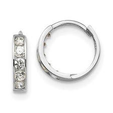 Real 14kt White Gold Madi K CZ Children's Hinged Hoop Earrings