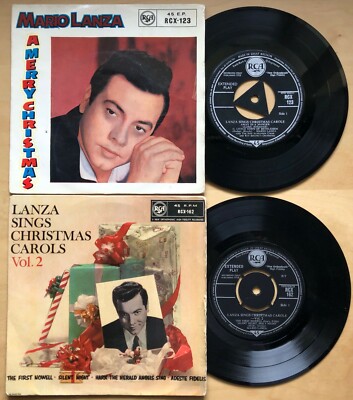 MARIO LANZA X 2 CHRISTMAS CAROLS 1 & 2 1959 UK RCA VINYL 7 '' 45 EP'S RCX 123 162