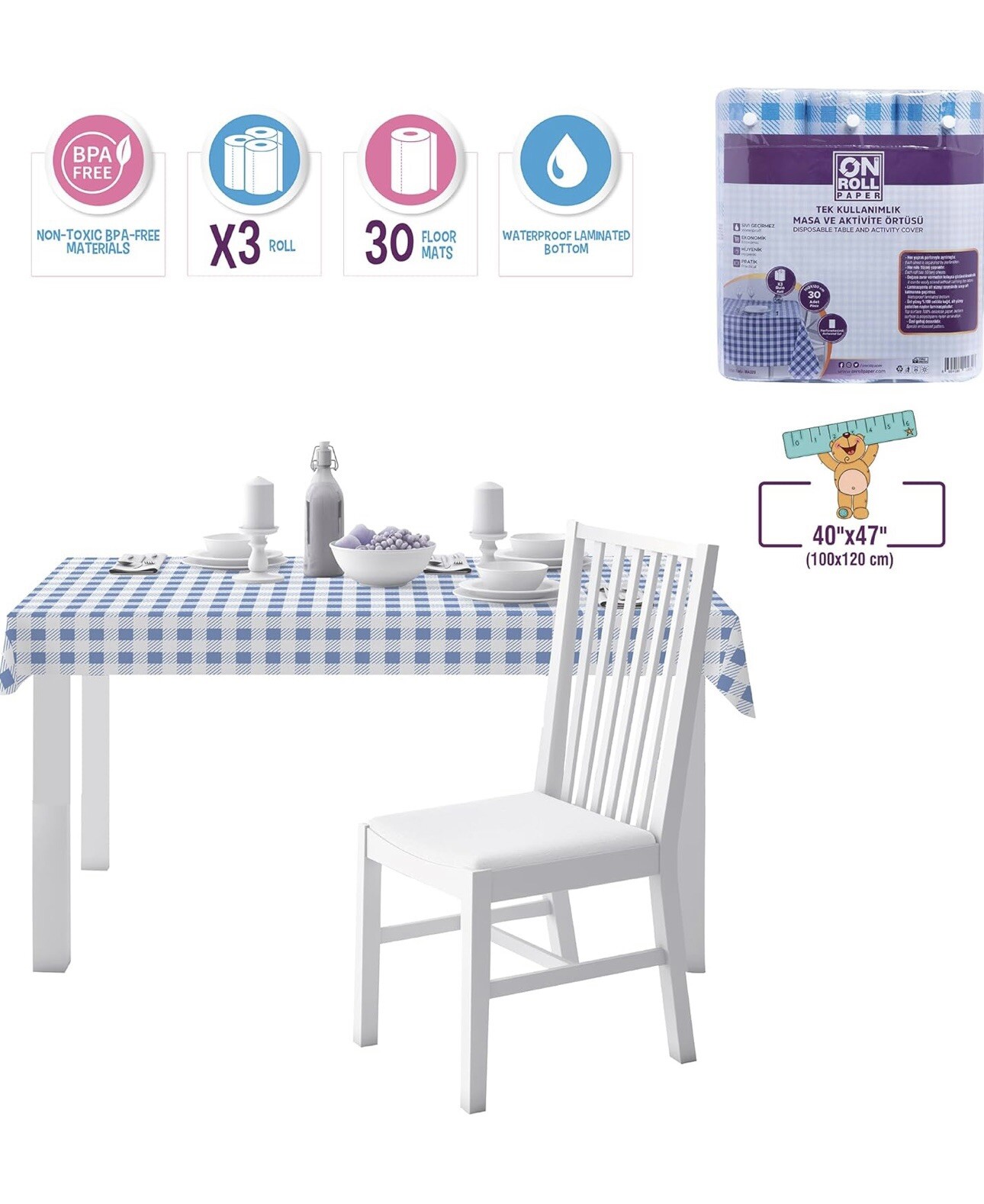 3x10 Pack Blue Disposable Table Cover Universal Size 40x47 Inches