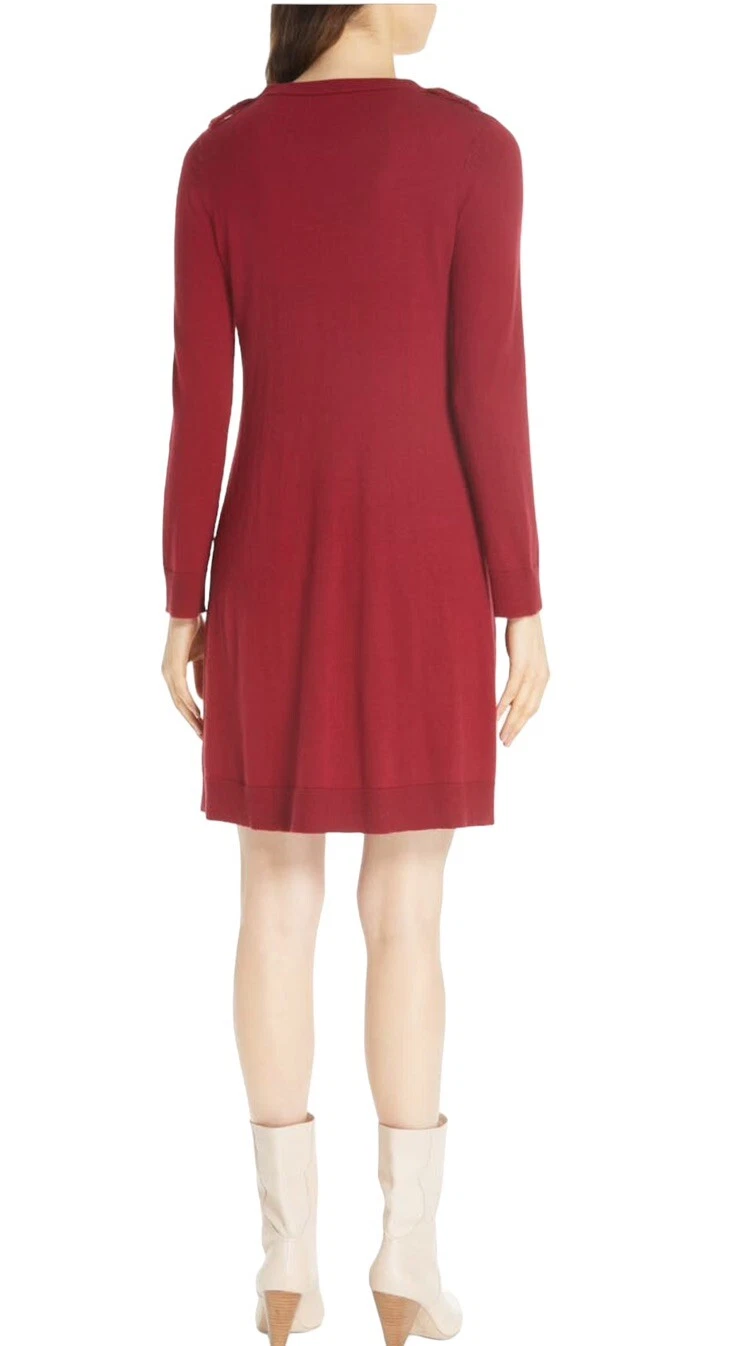 Abito maglione lana rosso Kate Spade New York Russet XS frange manica lunga linea A